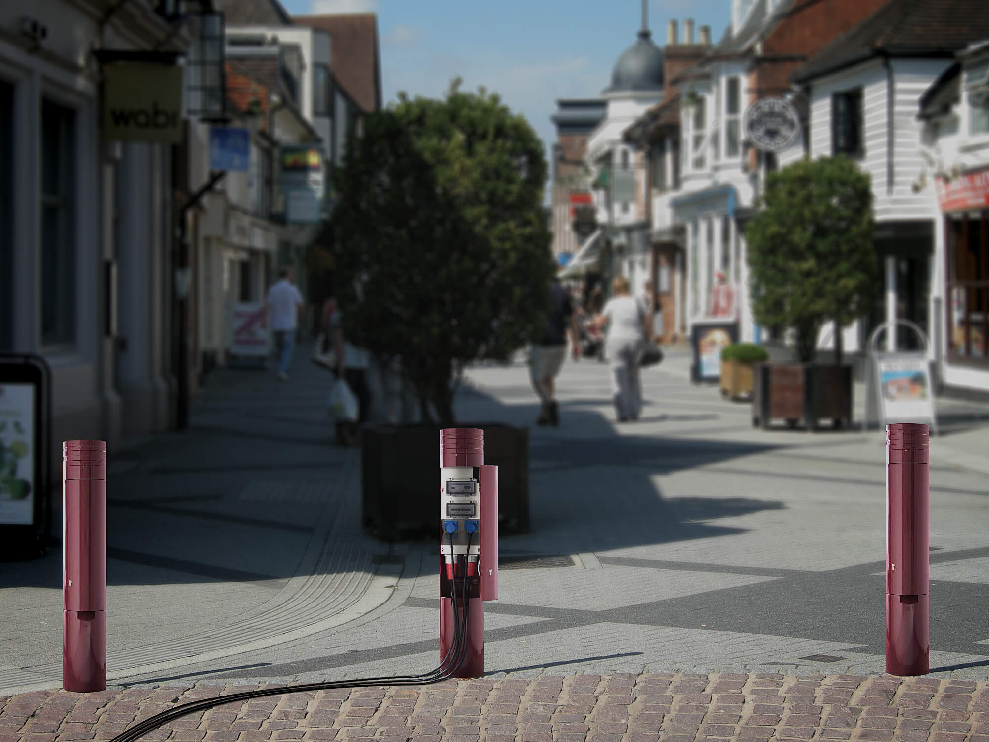 Image of power bollards in pedestrian area