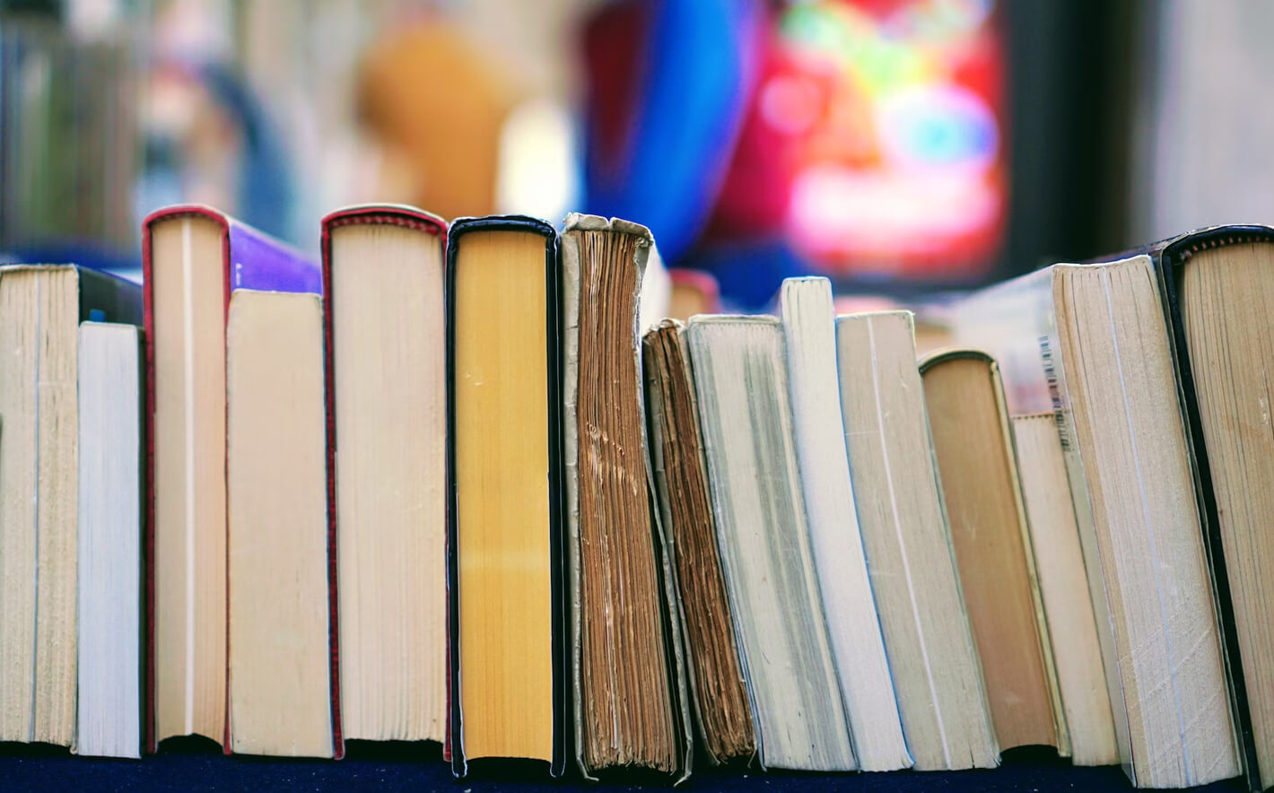Image of books within a library