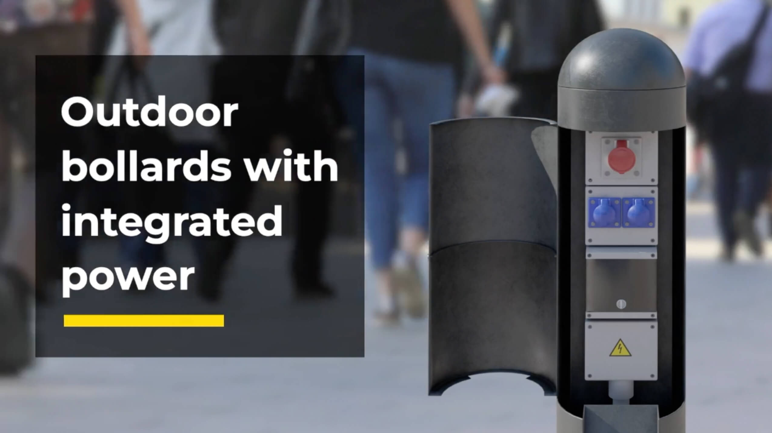 Video showing outdoor power bollards with integrated power
