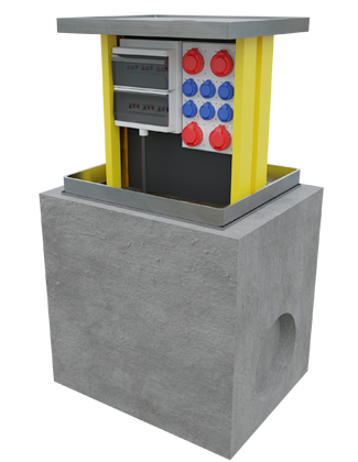 Pop Up Power Supplies PUPS 08 retractable service unit which provides access to power and other essential services when you need it, with a total power supply of up to 600 amps.