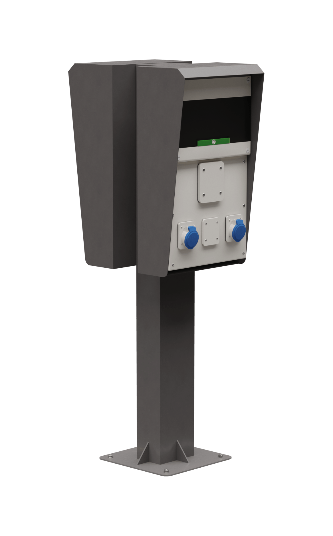 Pop Up Power Supplies PUPS 04 retractable service unit, which can be used in HGV areas and offers total power of up to 63 amps, single or 3 phase incoming supply
