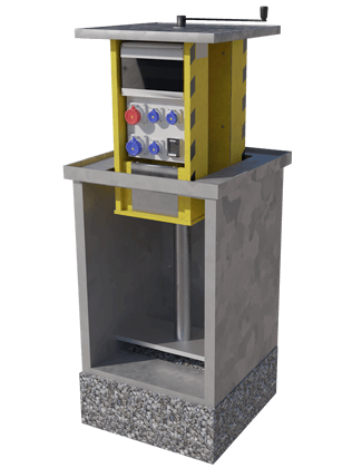 Pop Up Power Supplies PUPS 01 retractable service unit, which offers on-demand access to power, water, gas and other services.