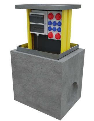 Pop Up Power Supplies PUPS 08 retractable service unit which provides access to power and other essential services when you need it, with a total power supply of up to 600 amps.